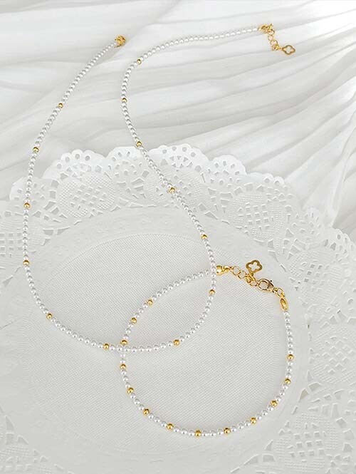 24K 순금 1.875g 진주 금볼 레이어드 목걸이(+18K붕어장식)