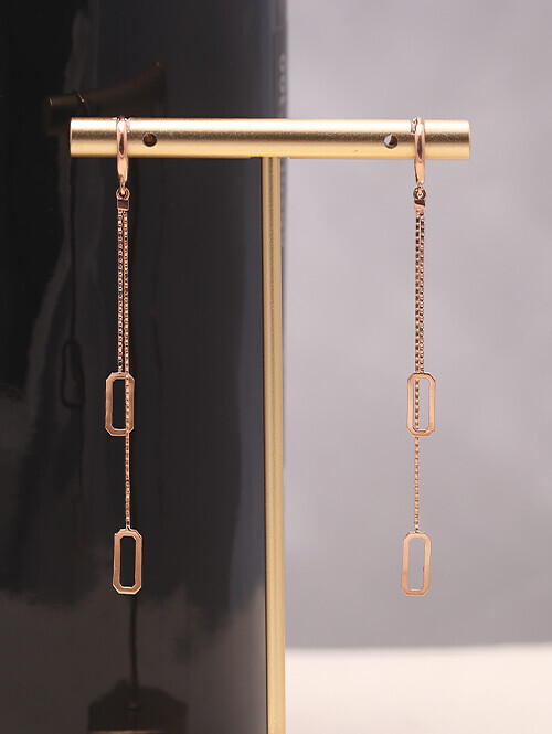 14K 18K 르베츠 다각형 박스체인 두줄 드롭귀걸이