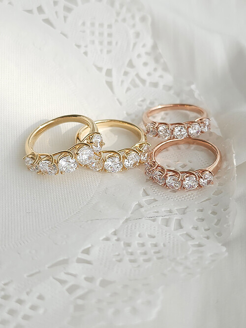 14K 18K 윙클리 빅큐빅 레이어드 반지 (4mm)