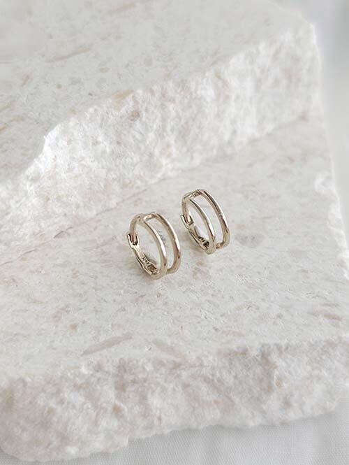 14K 18K 더블라인 슬림 미니링 원터치 귀걸이