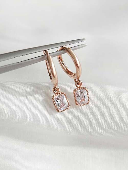 14K 18K 엘빈 미니 스퀘어큐빅 원터치 귀걸이