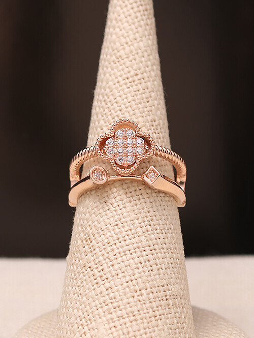 14K 18K 브렉 큐빅클로버 도형 두줄반지