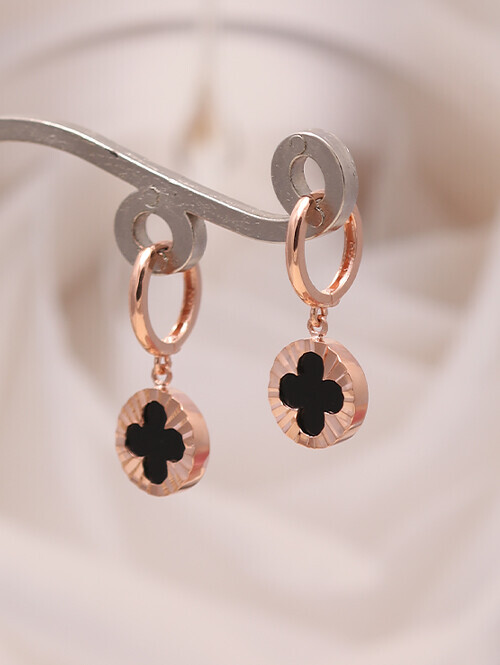 14K 18K 셀렛 클로버 컷팅써클 오닉스 귀걸이