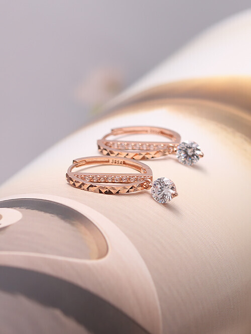 14K 18K 하프 써클링 스틱라인 큐빅 귀걸이