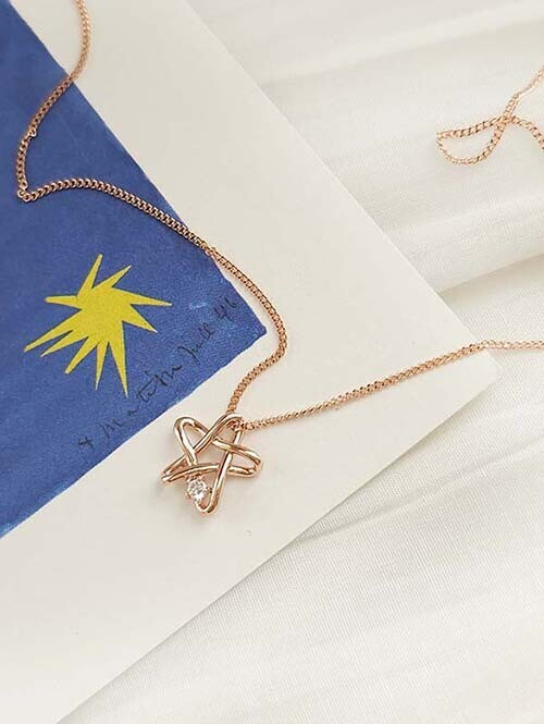 14K 18K 스케치 큐빅별 목걸이