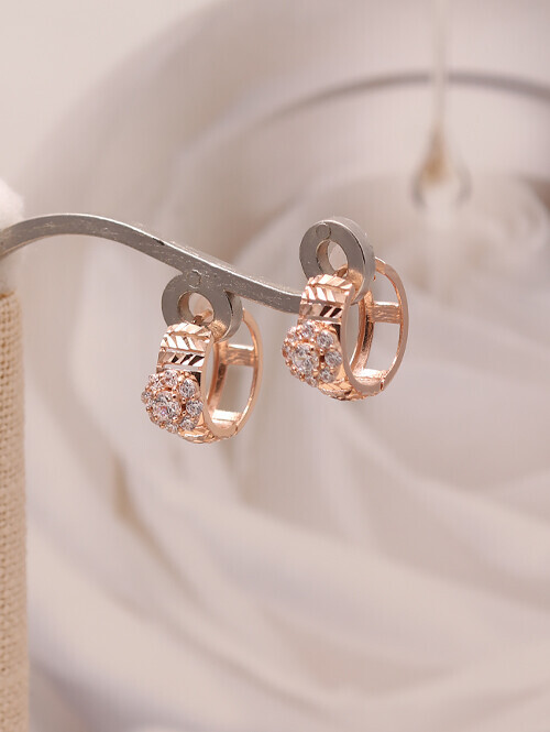 14K 18K 샬롱 리프컷팅 플라워 큐빅 귀걸이