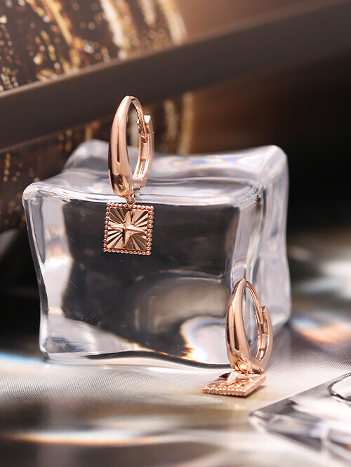 14K 18K 슈리켄 컷팅스퀘어 귀걸이