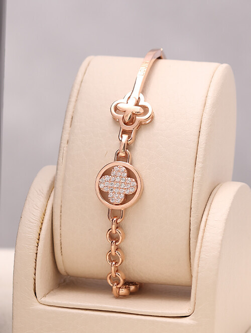 14K 18K 레일레 더블클로버 스틱 체인팔찌