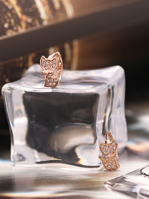 14K 18K 캣츠 리본고양이 큐빅 귀걸이