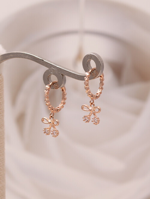 14K 18K 스프링 큐빅리본 컷팅링 귀걸이