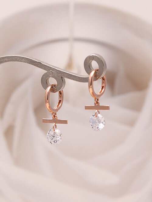 14K 18K 올덴드 가로스틱 큐빅드롭 귀걸이