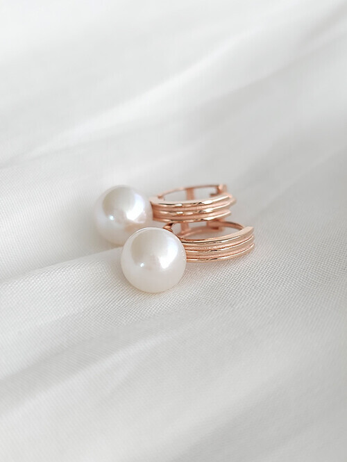 14K 18K 조인트 세줄라인 담수진주 귀걸이