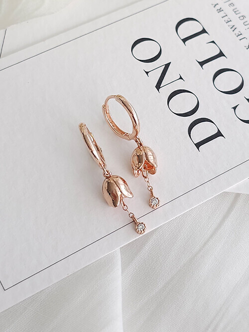 14K 18K 튤립 찰랑체인 드롭귀걸이