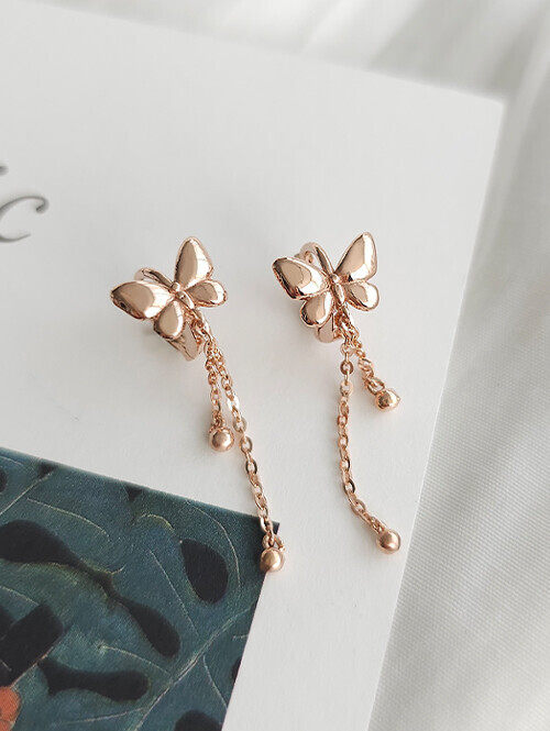 14K 18K 플라잉나비 찰랑체인 드롭귀걸이