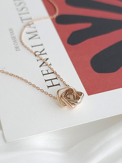 14K 18K 블렌딩 스퀘어 트리플링 목걸이