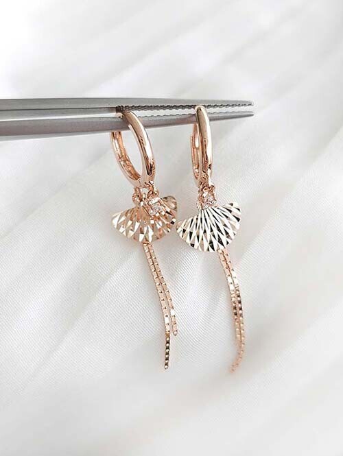 14K 18K 세르델 부채꼴 컷팅 큐빅 드롭귀걸이