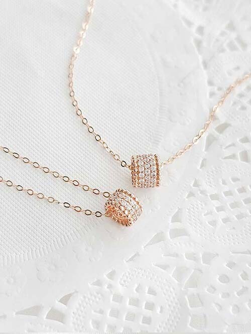 14K 18K 글리터 엠보 랩다이아몬드 원통 펜던트(두줄,세줄/체인별도상품)