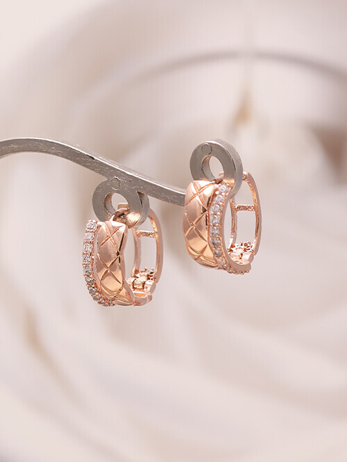 14K 18K 세렛 퀄팅 두줄라인 큐빅 링귀걸이