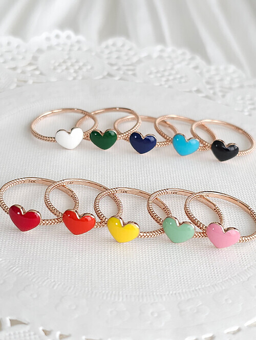 14K 18K 에폭시 레인보우 통통 미니하트 반지