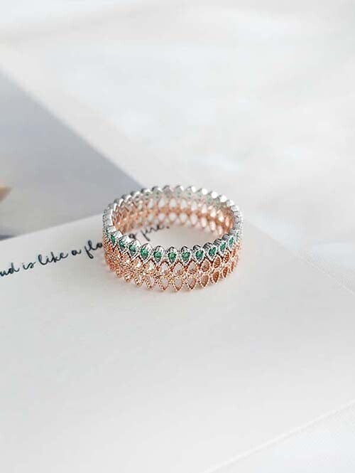 14K 18K 쉬폰레이스 큐빅 두줄 반지