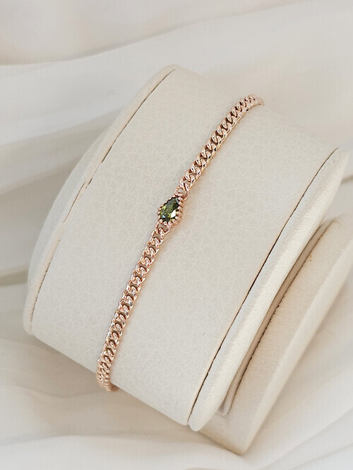 14K 18K 페리도트 물방울큐빅 할로우 체인 팔찌