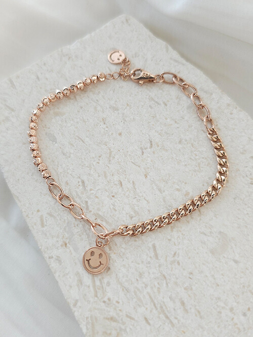 14K,18K 쿠키스마일 컷팅볼 언발 체인 팔찌
