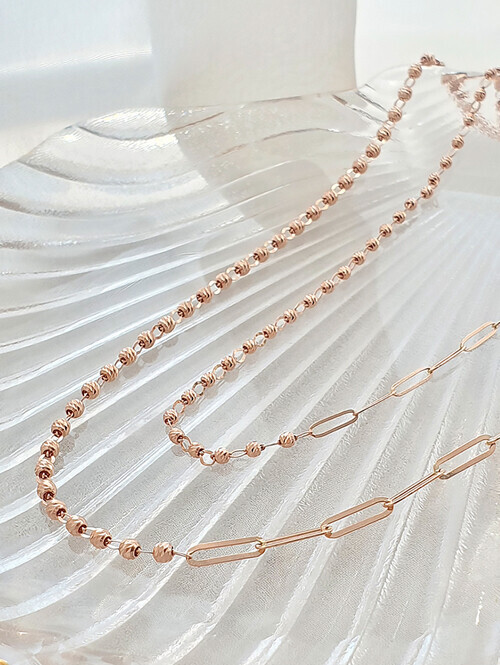 14K 18K 컷팅볼 클립 하프 체인 목걸이 (소 사이즈)