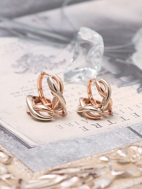 14K 18K 버네뜨 투톤 웨이브 꼬임 링귀걸이 (대사이즈)