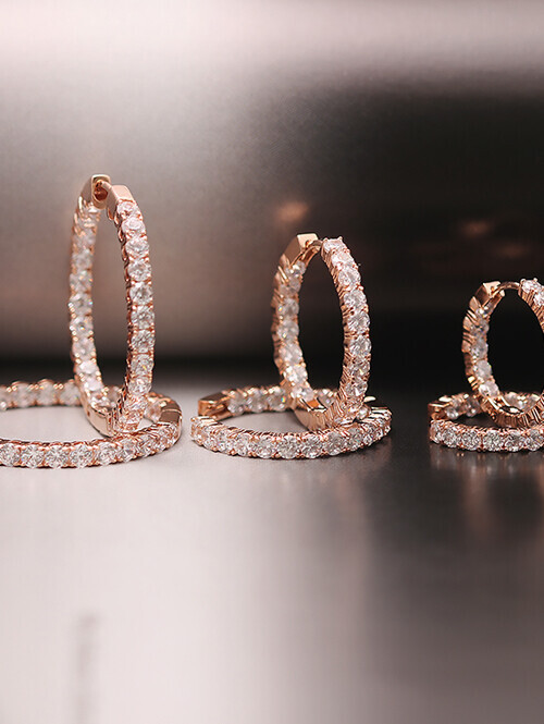 14K 18K 듀얼 큐빅 테니스 원터치 링 귀걸이 (대 사이즈)