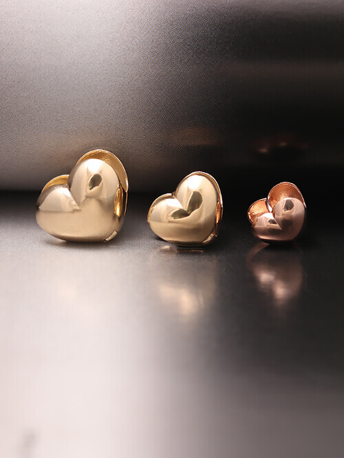 14K 18K 통통 양면하트 볼륨 귀걸이 (중 사이즈)