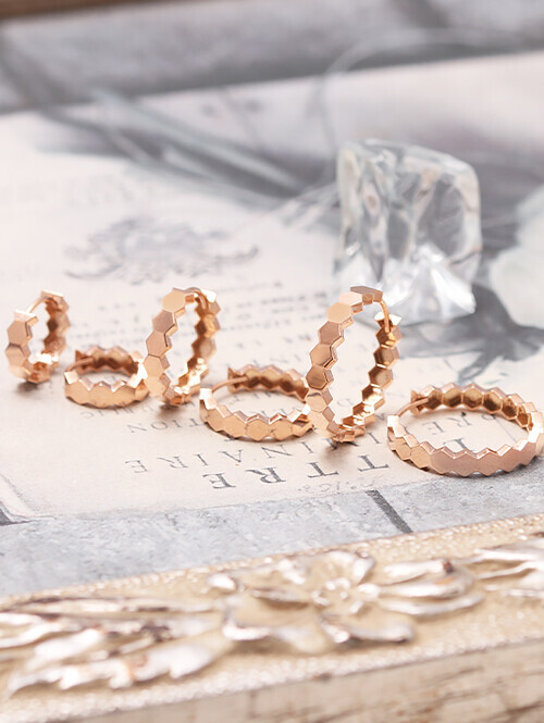 14K 18K 모던 헥사곤 육각라인 링귀걸이 (대 사이즈)