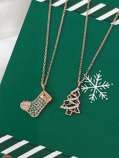 14K 18K 크리스마스 양말 오브제 목걸이