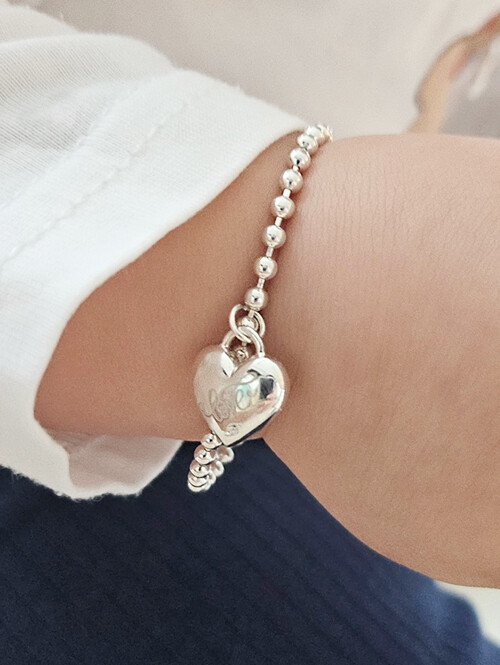 925실버 하트 볼체인 미아방지 아기팔찌